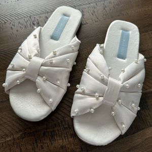 Charlotte Mills Pearl-Embellished Cream Bow Slide Slippers